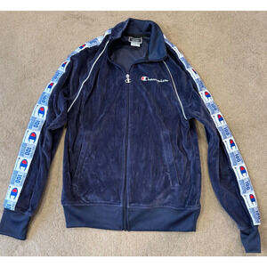 Champion LIFE 100 Mens Velour Track Jacket Full Zip Y2K Size Small